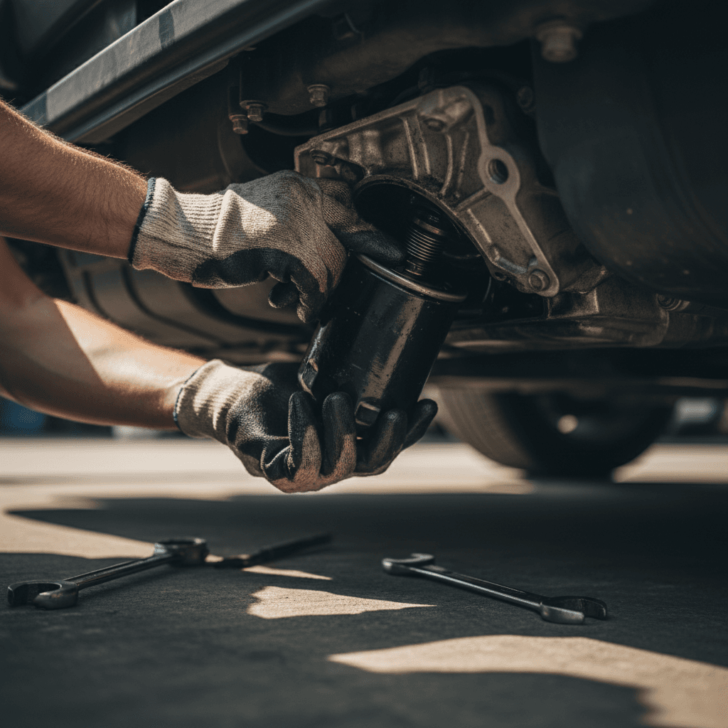 Mobile mechanic inspecting a car engine in a Brooklyn driveway